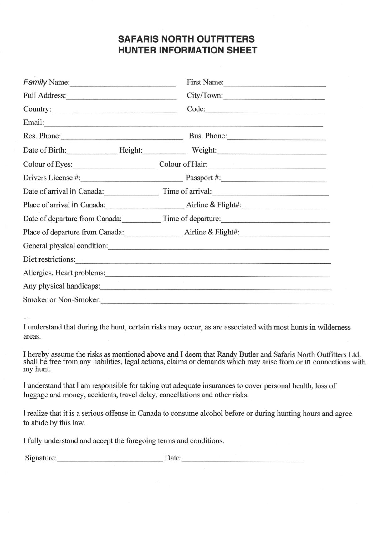 Hunter Information Form